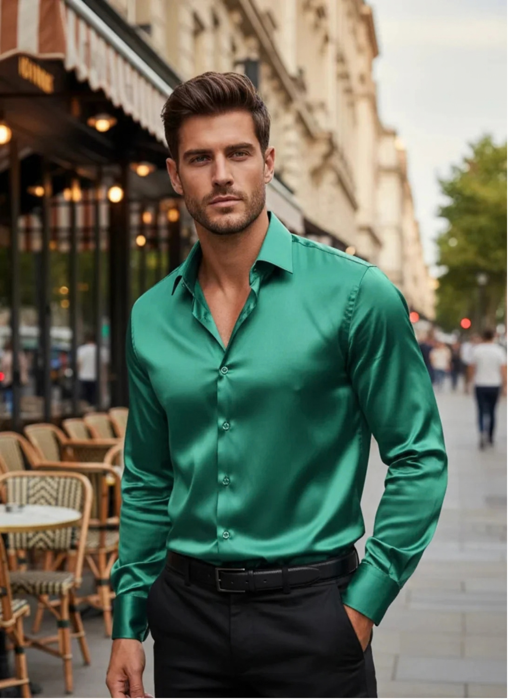 Premium Satin Dress Shirt for Men with Long Sleeves