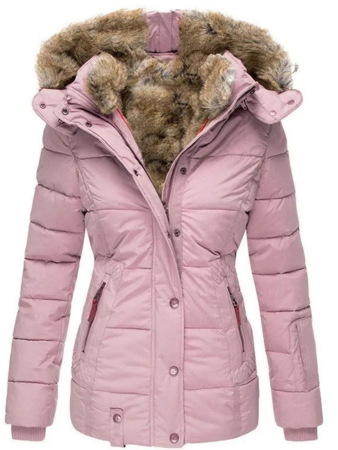 Quilted Puffer Jacket for Women with Faux Fur Hood