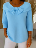 Ribbed Knit Sweater for Women with Bow Neckline