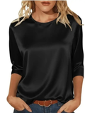 Satin Round Neck 3/4 Sleeve Top for Women