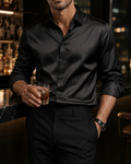 Satin Slim-Fit Shirt for Men with Long Sleeves