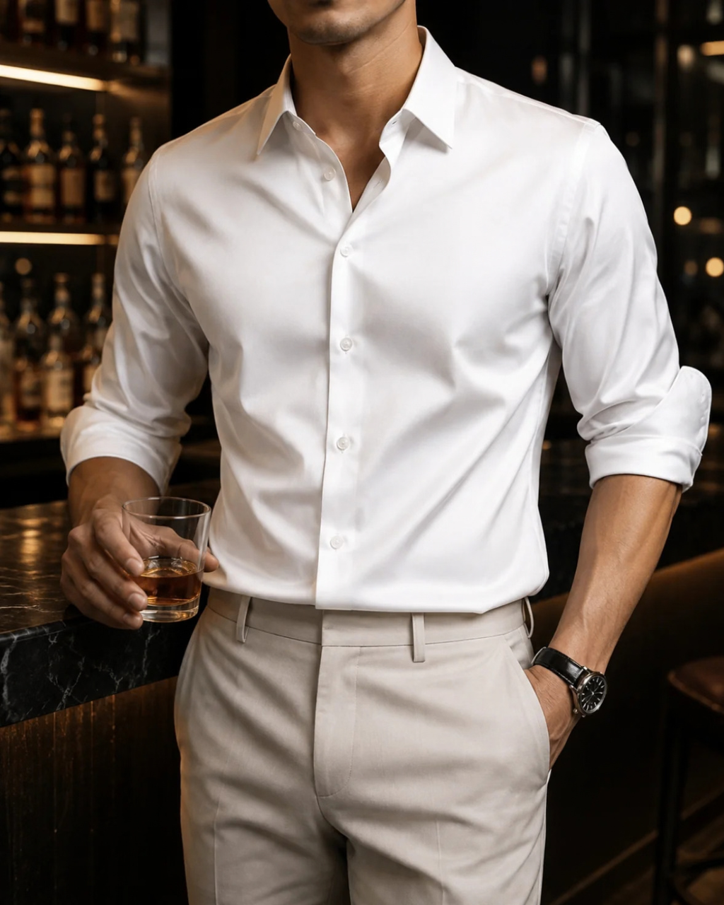 Satin Slim-Fit Shirt for Men with Long Sleeves