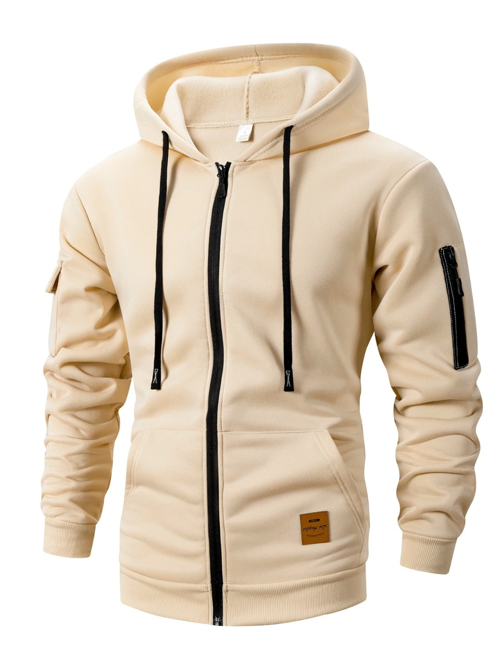 Slim Fit Zip Up Hoodie Jacket for Men with Sleeve Zip Pocket