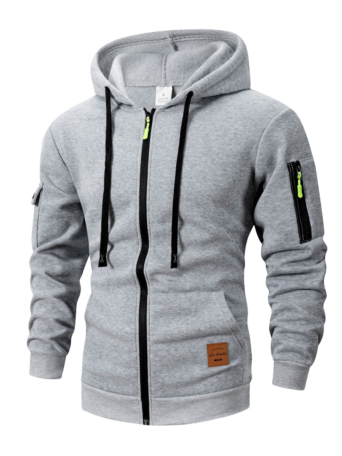 Slim Fit Zip Up Hoodie Jacket for Men with Sleeve Zip Pocket
