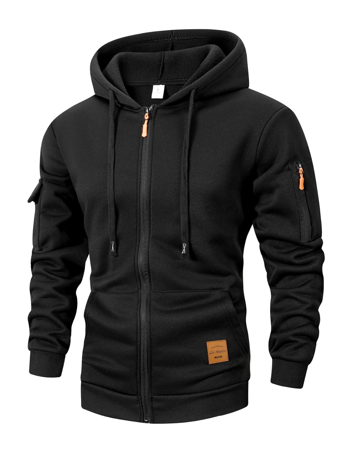 Slim Fit Zip Up Hoodie Jacket for Men with Sleeve Zip Pocket