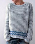 Striped Sweater for Women with Chevron Hem
