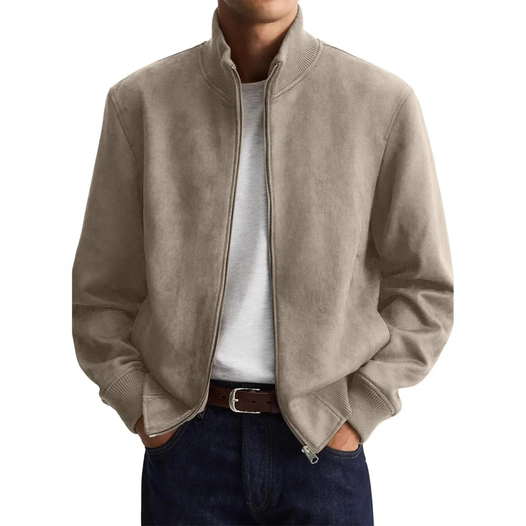Suede Bomber Jacket for Men with Zip Front