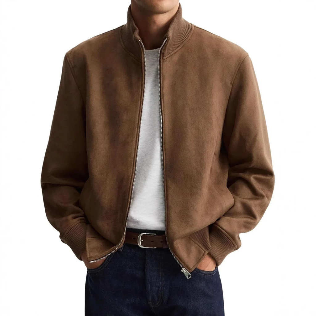 Suede Bomber Jacket for Men with Zip Front