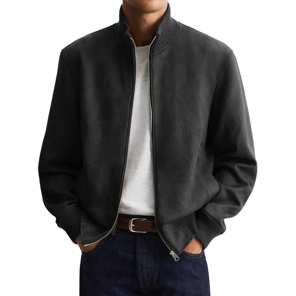 Suede Bomber Jacket for Men with Zip Front