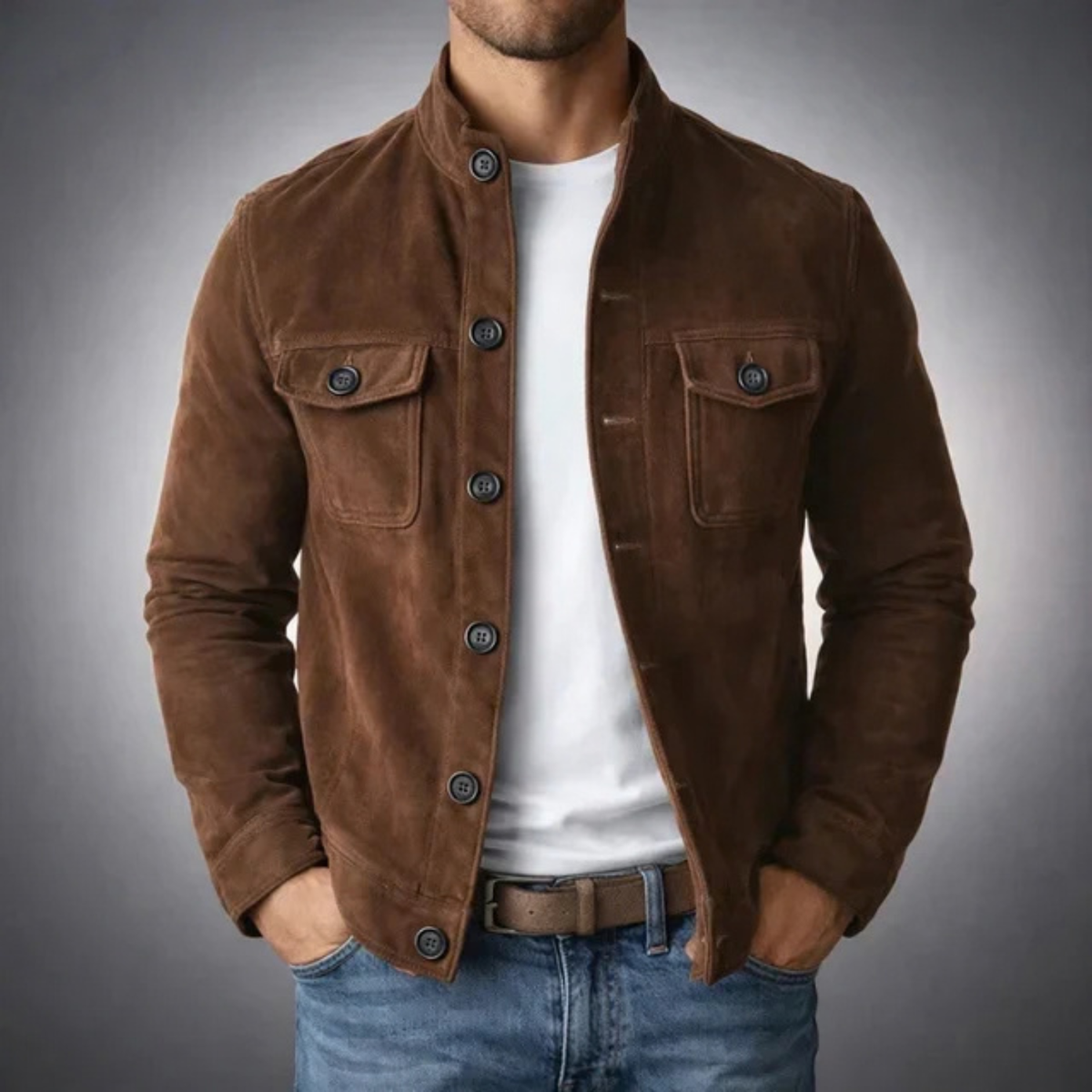 Suede Classic Stand Collar Jacket for Men