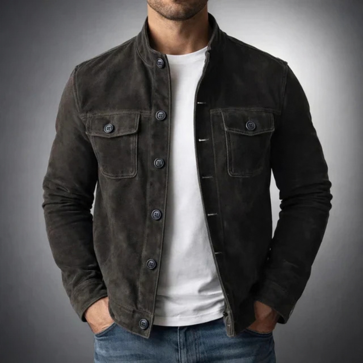 Suede Classic Stand Collar Jacket for Men