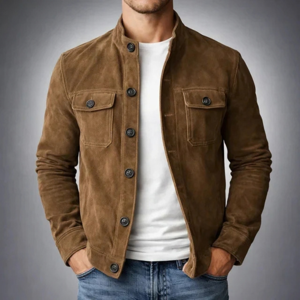 Suede Classic Stand Collar Jacket for Men