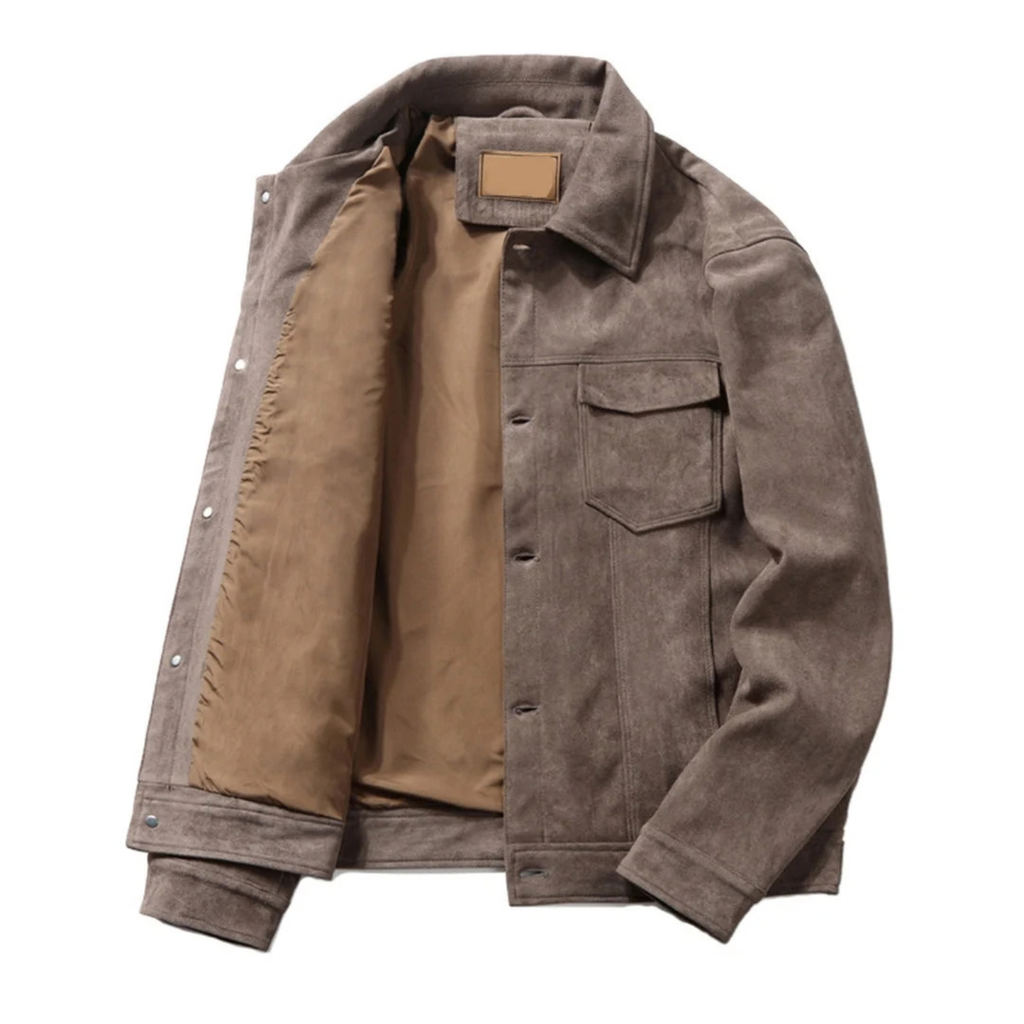 Suede Western Jacket for Men with Button Up Front