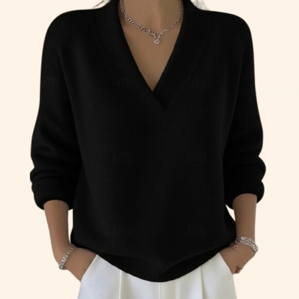 V-Neck Sweater for Women with Dropped Shoulder