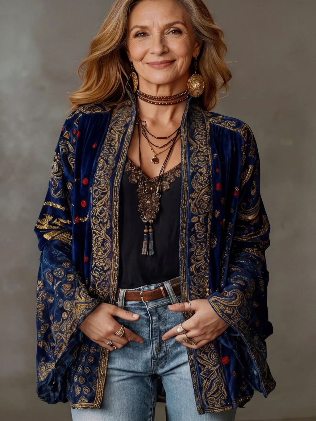 Velvet Boho Kimono Jacket for Women with Wide Sleeves