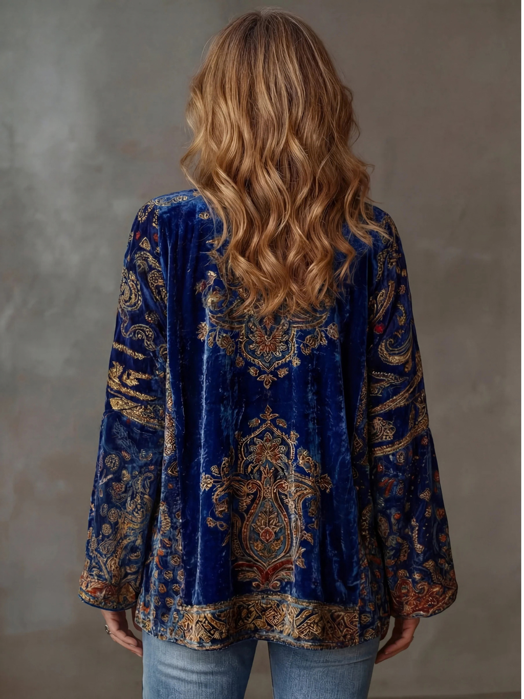 Velvet Boho Kimono Jacket for Women with Wide Sleeves