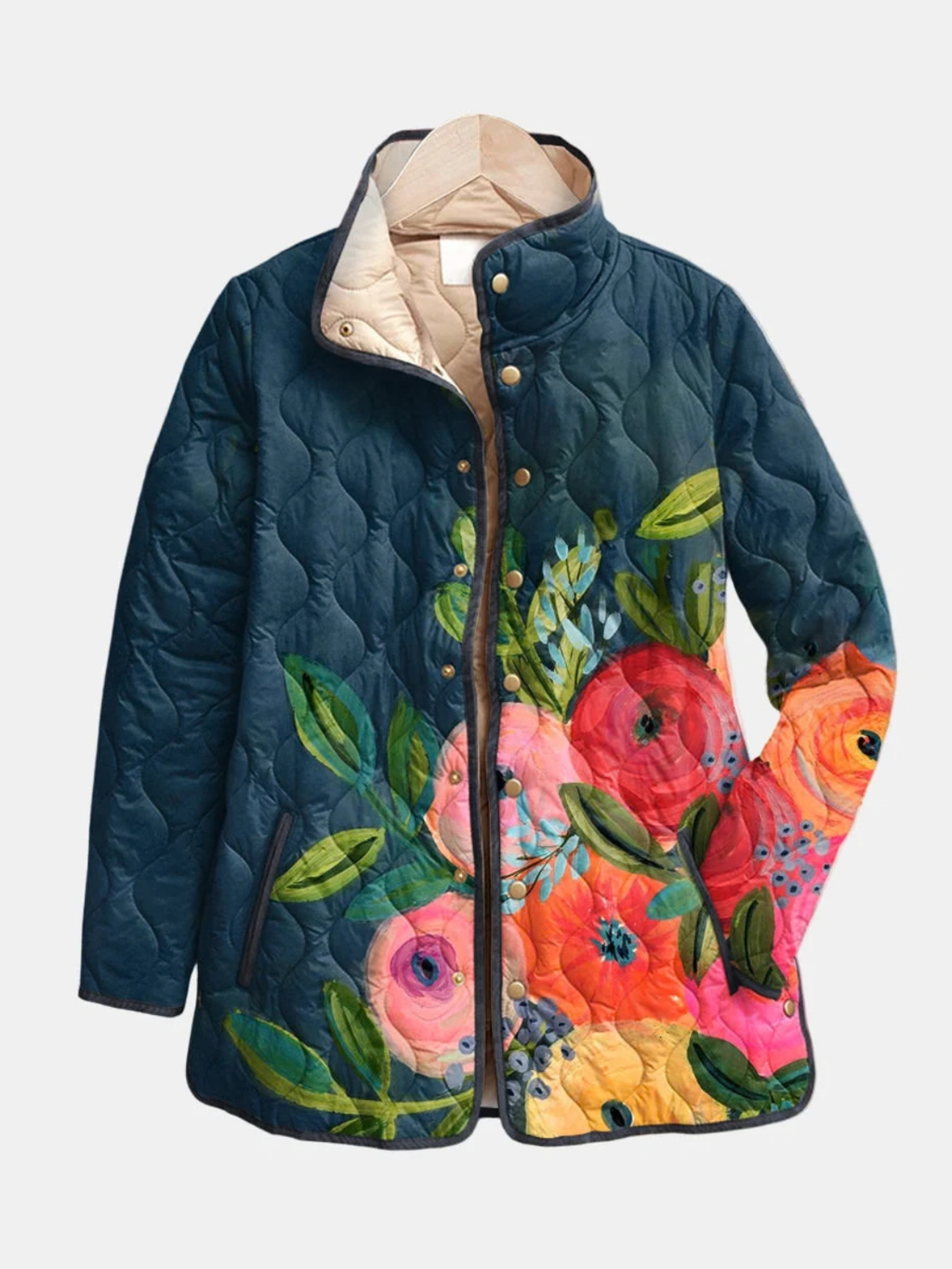 Vintage Floral Print Quilted Jacket for Women