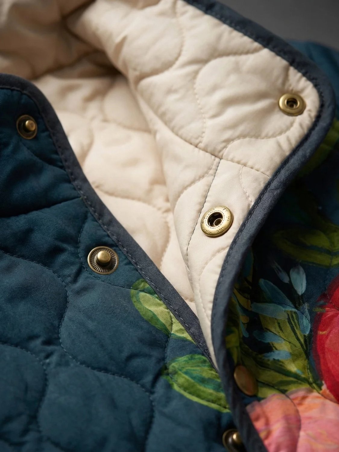 Vintage Floral Print Quilted Jacket for Women